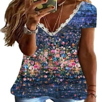 LUMENTO WOOGE SEXY V CAT CREAM TRIM košulja Summer kratkih rukava Tunički vrhovi cvjetni ispis bluza