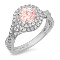 1. CT sjajan okrugli rez simulirani ružičasti dijamant 14k bijeli zlatni halo pasijans sa akcentima prsten sz 11