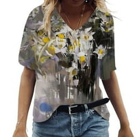 Penskaiy ženska moda casual plus veličina scenski cvjetovi tiskati majicu V-izrez na vrhu ljetnih košulja i bluze xxxxxl siva na prodaju