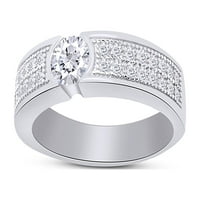 Carat Round Cut Cubic cirkonija Dvostruki robni muški godišnjica vjenčani prsten za vjenčanje u 14k bijelo zlato preko srebrne prstene od srebra-11,5