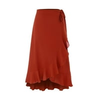 Frehsky haljine za žene ženske samokupne grupe visoke i niske strane proreze ruff hem elastična struka duga suknja crvena