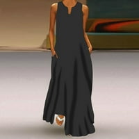 Ženska tanka fit džepna ljuljačka maxi haljina haljina haljina ljetna plaža košulja bez rukava V izrez