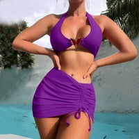 Žene Bikini Split kupaći kostim set vrata visi leptir ukras Tri set kupaćih kostima