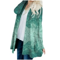 Stalni svijetli džemperi za žene Ljeto Žensko tisak s dugim rukavima s prednjim rukavima od tiskanog gornje lagane jakne tamno zelena 5xl