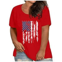 Majica Americana 4. jula za žene Američka zastava tisak vrhova posada Crta kratkih rukava crvena m