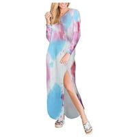 Ženska modna haljina dama Ležerna stilska odjeća Dugi rukav Tie Dye Bohemian Slit džep labavi Maxi Žene Elegantne sundress ženske haljine Žene Dnevna odjeća Summer Cool Cool