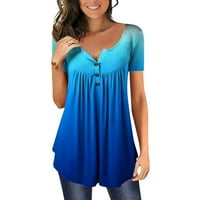 Ženski vrhovi kratkih rukava labava bluza od pune boje ženske majice V-izrez ljeto plavo 4xl