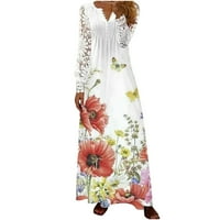 Safuny Ženska maxi Raglan haljina cvjetna tiskana čvrsta zimska jesenska haljina dugi rukav V CAGH CAGH