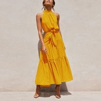 Maxi haljina za žene modna ljetna polka dot rukavica za ruci s rukavima duga haljina proljeće ljetne haljine za žene žuti xl