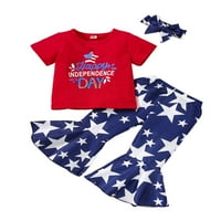WSEvypo novorođenče 4. jula Dan neovisnosti Dan kratkih rukava pisma s kratkim rukavima The The Top American Flag hlače Bell donje hlače Ljetna odjeća