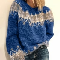 Božićni džemperi za žene čišćenje trendi Žene O-izrez Dugi rukav Leoaprd patchwork pleteni džemper