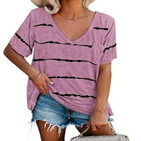 LUMENTO WOGGY TUNIC BLUZE TOPS Striped kratkih rukava V izrez TEE T HOHIrts Boho Beach Odmor za odmor Osnovni tinejdžeri sa džepom Loungewear