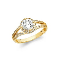 Jewels 14k žuti zlatni okrugli kubični cirkonijski CZ zaručni prsten W Oko bočne kamenje veličine 7.5