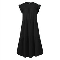 Tkinga moda Žene Ljetne casual slatke košulje od pune labave rubanje mini plutane haljine crne l
