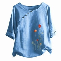 Žene Ljeto kratki rukav labav majica Casual Daisy Daisy Masdelion Grafički tees Crewneck Plus Size Work Tops Button cvjetovi bluza za ispis