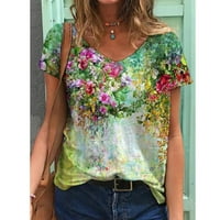 Ljetne žene vrhovi modni casual labavi fit kratki rukav Crewneck cvjetni tiskani majica Comfy soft bluze