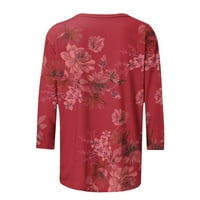 Chueoow ženske vrhove okrugle vrat ispisane labave majice rukava rupu za bluze casual carice