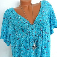 Ženski plus veličine Tunic vrhovi Ljetni kratki rukav Henley V izrez cvjetni bluze, ležerne labave lagane