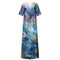 BEEYASO Women V-izrez Skraćene ljetne haljine za žene Štampane casual labave ženske haljine plave m