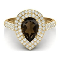 3. CTW Smoky kvarcni dragi sterling srebrni zlatnik Vermeil kruška oblik halo žene vjenčani prsten