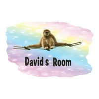 Personalizirani akvarel naljepnica za dnevnu sobu Zidni naljepnica za porodičnu višebojnu pozadinu Gibbon Monkey Slatka prilagođeno ime Dekor - Veličina: