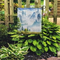 Plavi planinski akvarel krajolik Zeleno slikarstvo Nature Tree Šumski vrt Zastava Dekorativne zastave