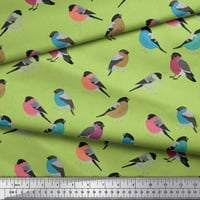 Soimoi Green Poly Georgette tkanina Rufous FlyCatcher Bird Decor Decornic Tkaninu Široko dvorište