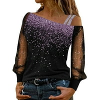 Fattazi ženski vrhovi dugih rukava modni rukav mrežica hladnih vrhova labave ramene majica majica casual