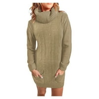 HOMCHY haljina za žene, žene za žene casual turtleneck pletene džemper dvostruki džemper duga jesen
