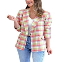 Capreze Plaid Blazer Blazers za žene Mid Duljina rever na otvorenom Dvostruki grudi Business Jackets Pink XL