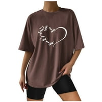 Modni ženski čvrsti kružni kratki tisak tiskanih kratkih rukava majica labava bluza Brown XL