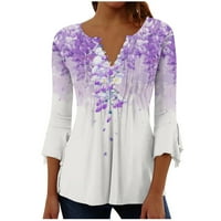 Majice za petal za žene za žene TEES Bluze casual osnovni vrhovi tiskani pulover dugmeta