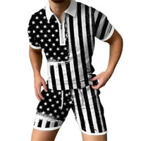 Muški grafički ispis odjeća Američka zastava Grafički ljetni patentni patentni zatvarač i kratke hlače