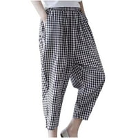 Farstey Beach hlače za žene plus veličine džepovi karirani ispis casual pantalone Sobno udobne elastične