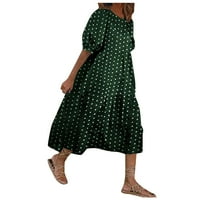 Haljine za žene Ženska okrugla dekolte Kratki rukav Puna mini haljina Srednja duljina labava mini haljine zelena 5xl