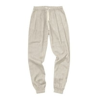 Vintage Pamučne i posteljine casual pantalone Muške solidne boje Modne labave noge Beige XL