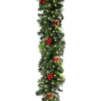 Pretvjetljene božićne vijence sa LED lampicama osvetljene božićne vence s pinekoni Crvene bobice Umjetni božićni vijenac za Xmas Party Kamini stepenica ulazne vrata Novogodišnji ukras