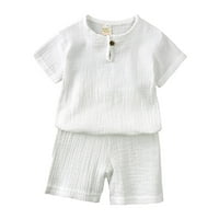 Toddler Kids Baby Boy Girl Solid Pulover kratki rukav Duks majica Crewneck Tops Hotsas Podesite odjeću Bijela 90