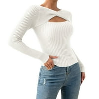 Kali_store plus džemperi za žene Žene Slatki blok u boji udobni kabel pleteni pulover džemperi bijeli,