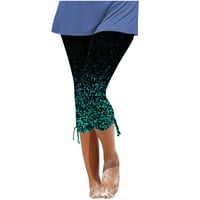 Tuphregyow ženski visokokvalitetni pantski struk brz suhi kapris elastični casual fitve hlače vježbanje duljine koljena pantalone sa džepovima Print Green XL