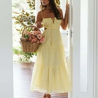 Ženska haljina s tenkama Ljeto proljeće sa naborom Mini boho haljina slatka rukava s rukavima, tanka majica s rukom s okruglim vratom žuti s