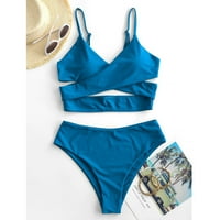 B91XZ bikini za žene TMMU DVA POVRATNA KOPAČA VISOKOG DUPAČI Ženski kupaći kostimi Bikini kupaći kostimi Tankenis set plava, s