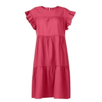 Ženski okrugli vrat casual s kratkim rukavima ruffle-trim haljine vruće ružičaste xxl