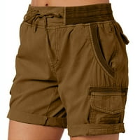 Modne ženske sportske hlače sa džepom čvrste posteljine pantalone casual pantalone smeđe xxxl
