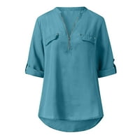 Lulshou ženske ljetne majice s dugim rukavima Zip Casual Tunic V-izrez za vrat
