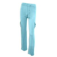 Azrian Womens Fals Modne hlače, žene vježbanje noge Stretch tipke za struk Pocket Yoga teretana Loose hlače Plava veličina XL na prodaju