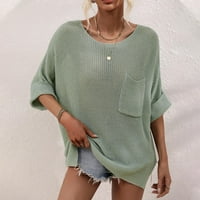 Ženska modna s okruglim vratom Čvrsta boja labavi vrhovi bluza Pleteni džemper Spremanje štednje