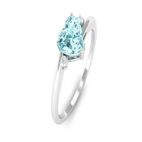 Prirodni akvamarinski pasijans Obećaj Prsten sa dijamantima - srčani prsten, 14k bijelo zlato, SAD 12.50
