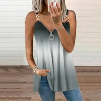 Aaimomet ženska vježbanje za žene Ležerne prilike gradijentni ispis Top košulje Zipper Lood šuplje sa modne majice bez rukava, Crni XL