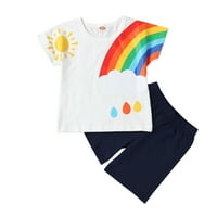 HUNPTA KIDS TODDLER Boy odjeća casual s kratkim rukavima Rainbow Sun Ispirana majica Soild Shorts Set